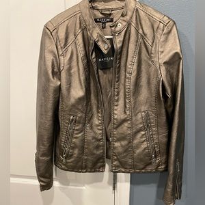 Metallic faux leather jacket